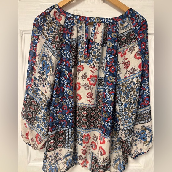 Fig and Flower women's sheer patchwork floral print blouse, size L Boho - Picture 4 of 5